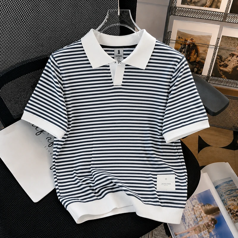 Old Money Striped Polo Shirt-P104