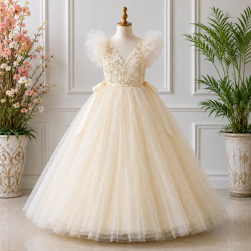 Gold Embroidered Party Gown-6839