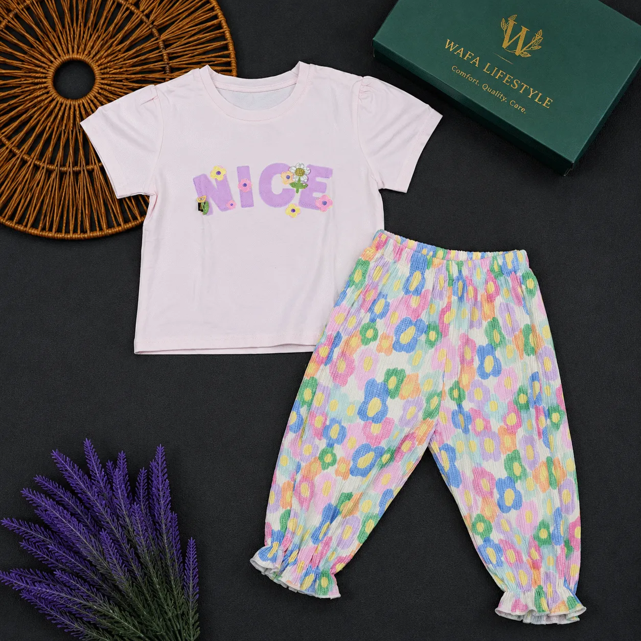 Kids Pink Tee & Floral Pants Set-01431
